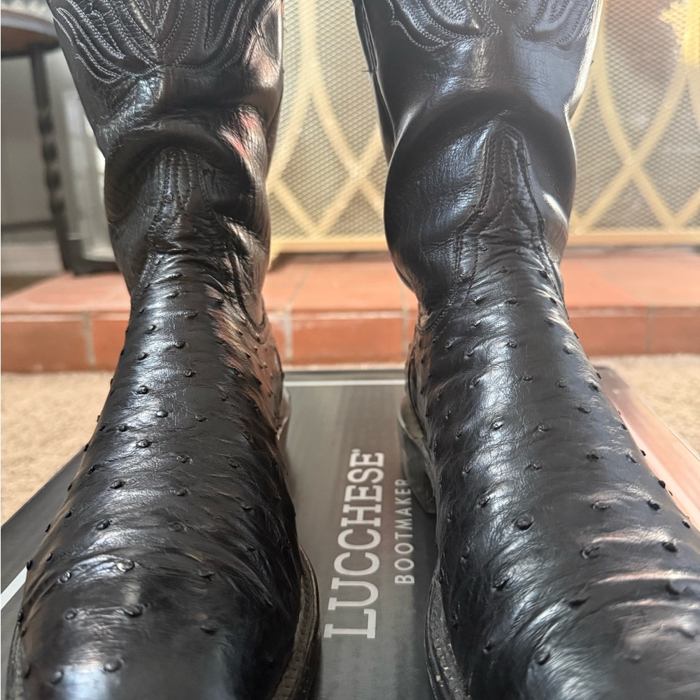 Used Lucchese black ostrich roper style boots - Picture 6 of 15